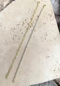 14k Gold Plated Tennis and Paperclip Chain Bracelet Set 8"