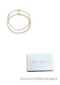 14k Gold Plated Tennis and Paperclip Chain Bracelet Set 8"