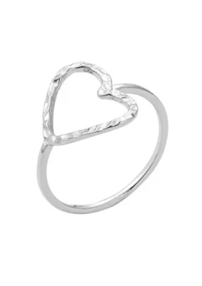 Silver Plated Hammered Open Heart Ring