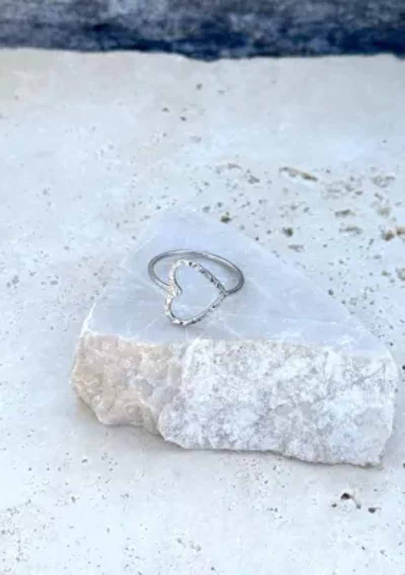 Silver Plated Hammered Open Heart Ring