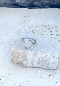 Silver Plated Hammered Open Heart Ring