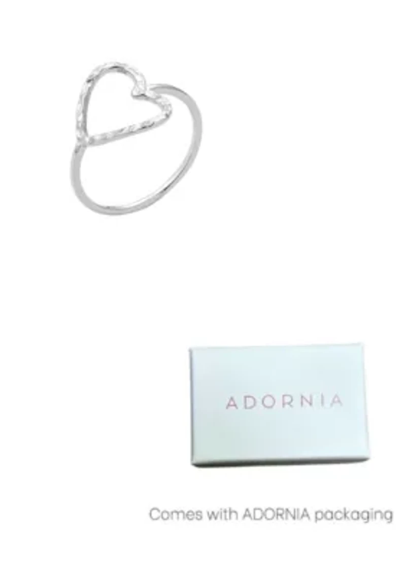 Silver Plated Hammered Open Heart Ring