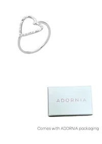 Silver Plated Hammered Open Heart Ring