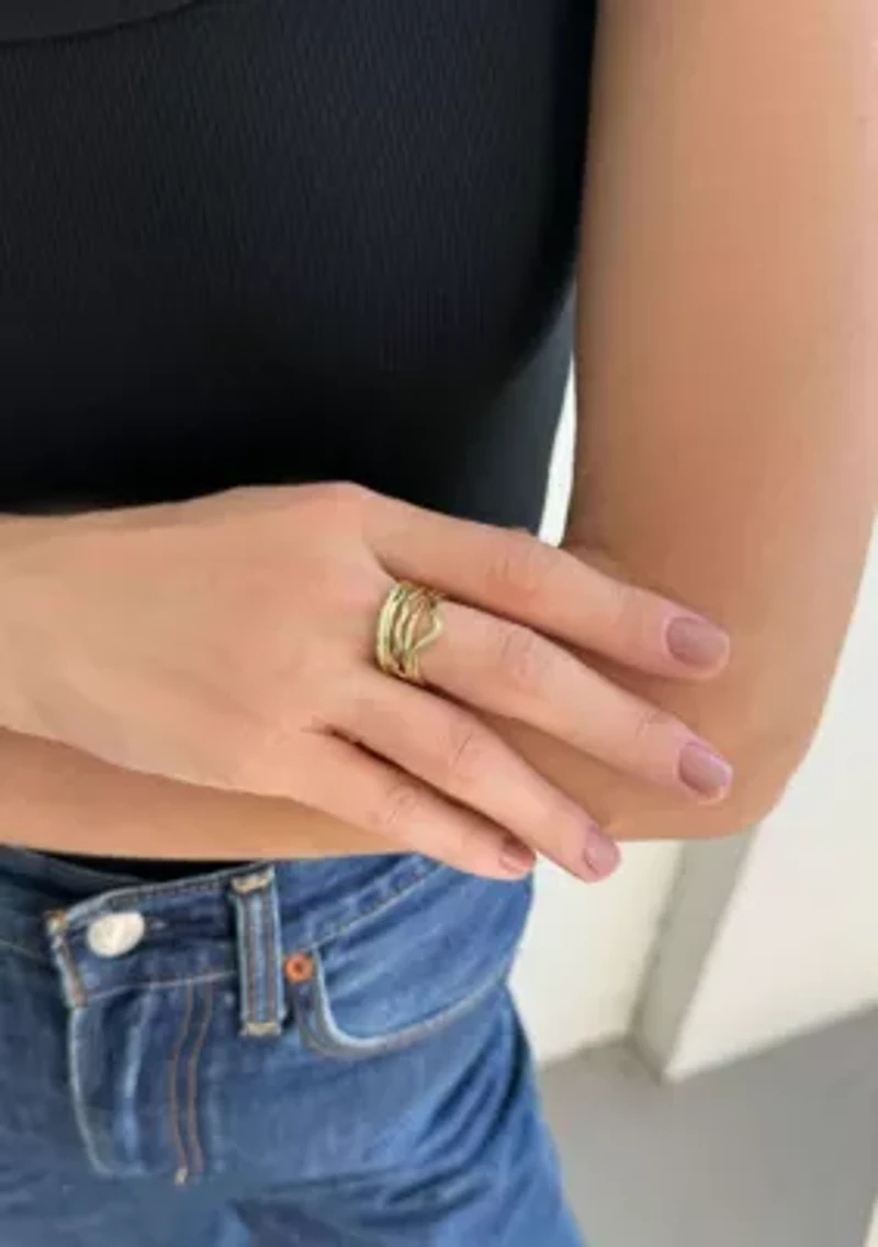 14k Gold Plated Wavy 6-Piece Band Set