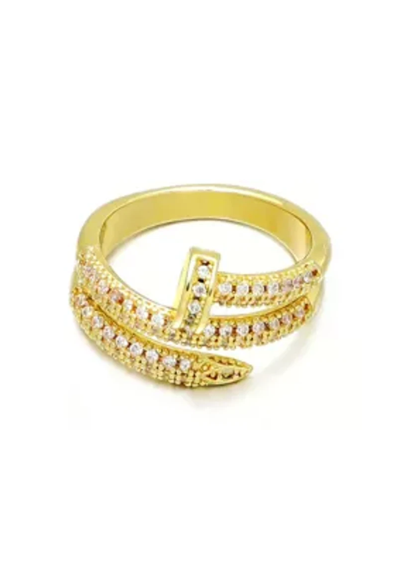14k Gold Plated Double Wrap CZ Nail Ring