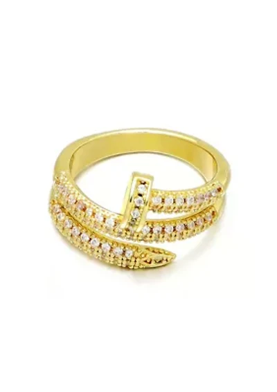 14k Gold Plated Double Wrap CZ Nail Ring