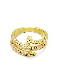 14k Gold Plated Double Wrap CZ Nail Ring