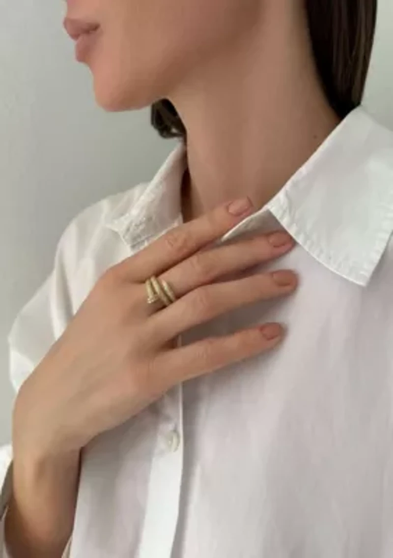 14k Gold Plated Double Wrap CZ Nail Ring