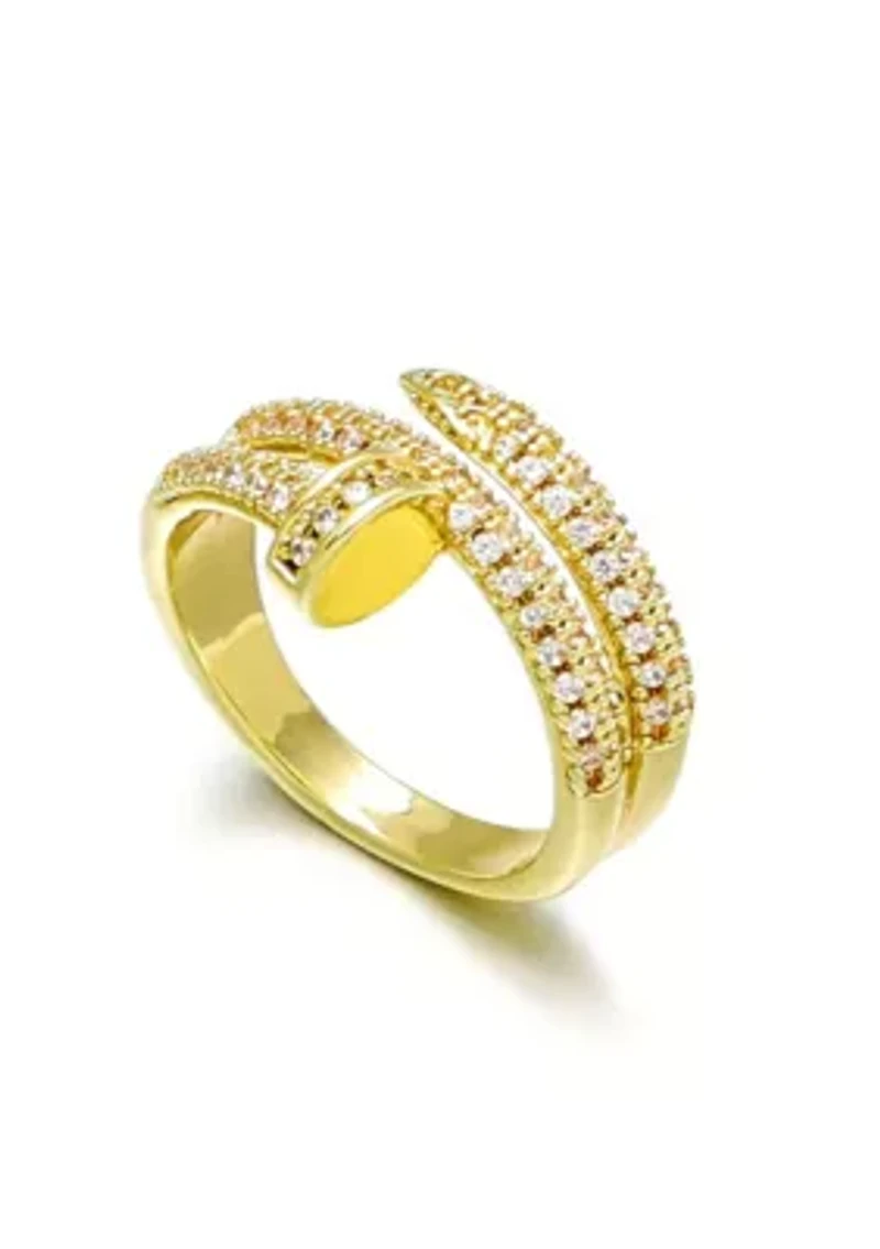 14k Gold Plated Double Wrap CZ Nail Ring