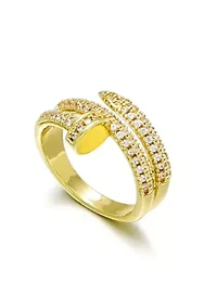 14k Gold Plated Double Wrap CZ Nail Ring