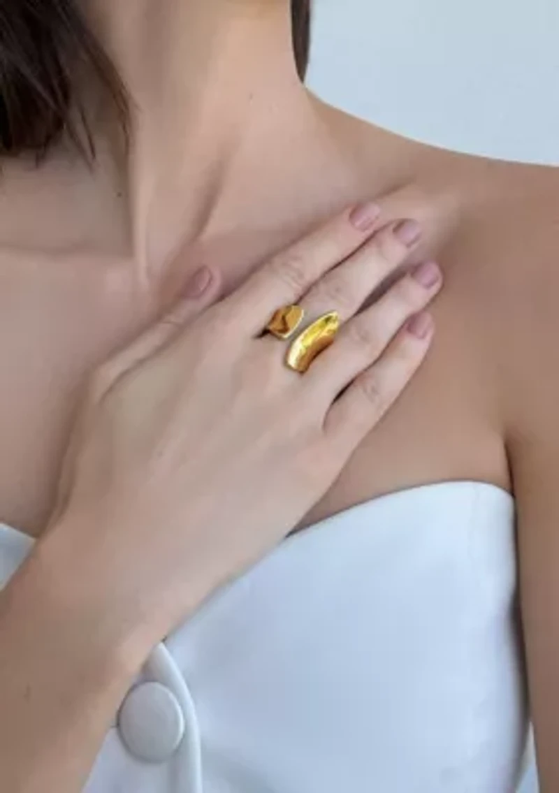 Tarnish Resistant 18k Gold Plated Open Columns Ring