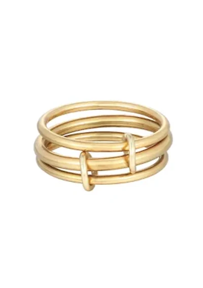 Tarnish Resistant 18k Gold Plated Three Band Connected Ring Set