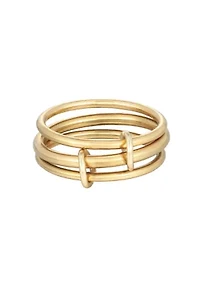 Tarnish Resistant 18k Gold Plated Three Band Connected Ring Set