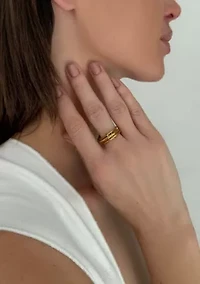 Tarnish Resistant 18k Gold Plated Three Band Connected Ring Set