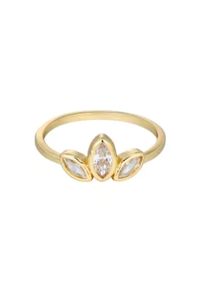 14k Gold Plated CZ 3-Deco Petals Ring