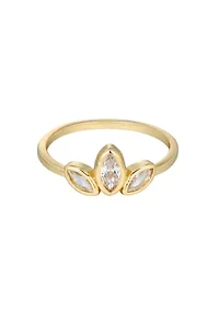 14k Gold Plated CZ 3-Deco Petals Ring