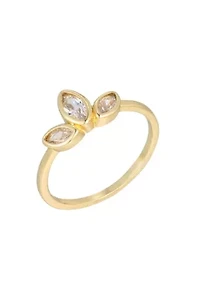 14k Gold Plated CZ 3-Deco Petals Ring