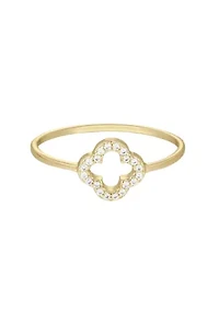 14k Gold Plated CZ Outline Clover Ring
