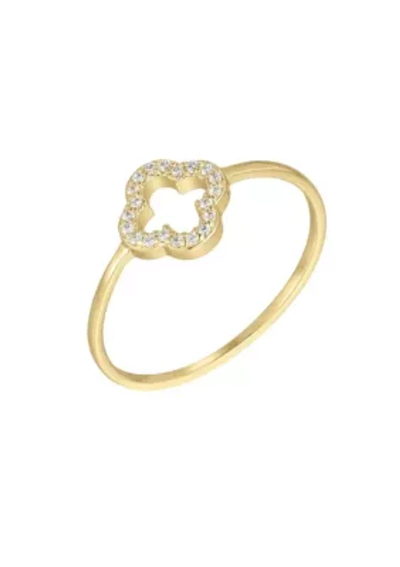 14k Gold Plated CZ Outline Clover Ring