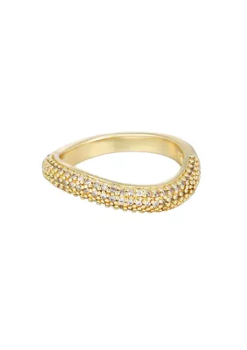 14k Gold Plated Curved CZ Chunky Band