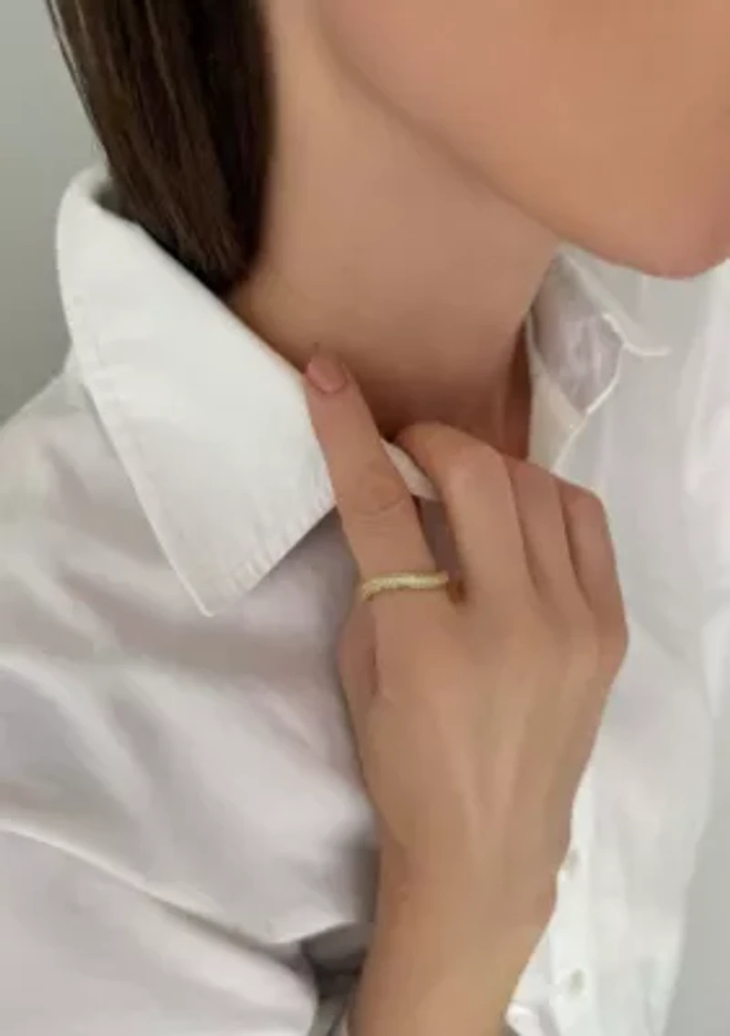 14k Gold Plated Curved CZ Chunky Band