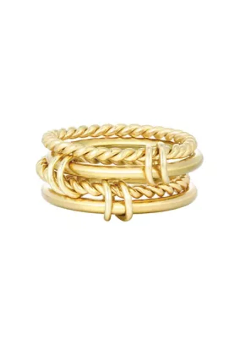 Tarnish Resistant 18k Gold Plated Four Band Connected Ring Set