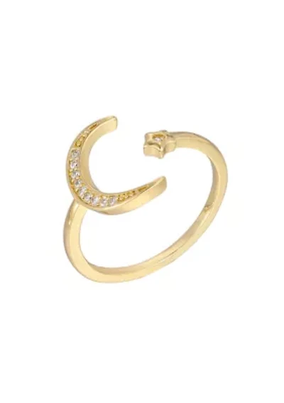 14k Gold Plated Adjustable Moon Star Ring