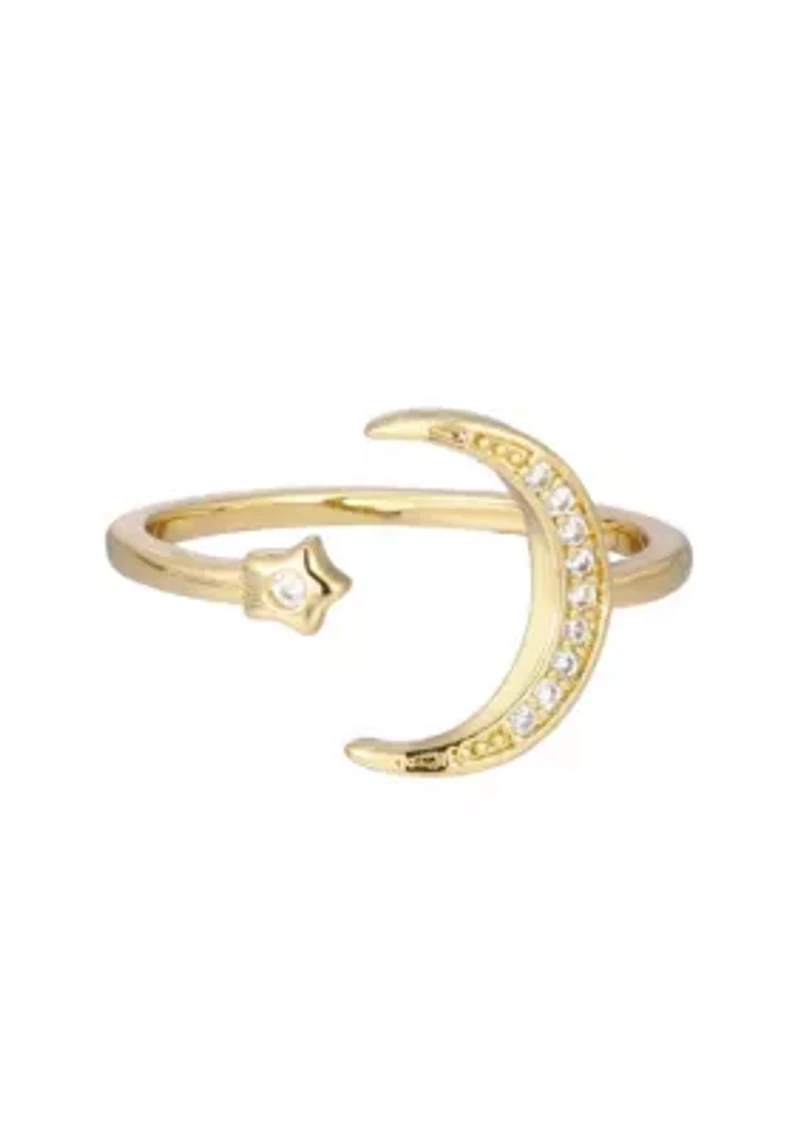 14k Gold Plated Adjustable Moon Star Ring