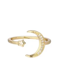 14k Gold Plated Adjustable Moon Star Ring