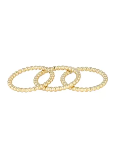 Tarnish Resistant 18k Gold Plated Set of Three Bead Rings