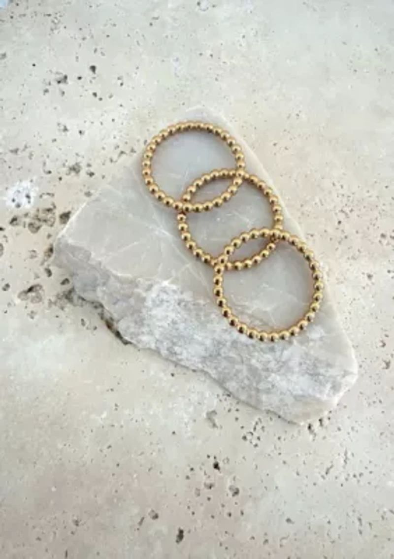 Tarnish Resistant 18k Gold Plated Set of Three Bead Rings