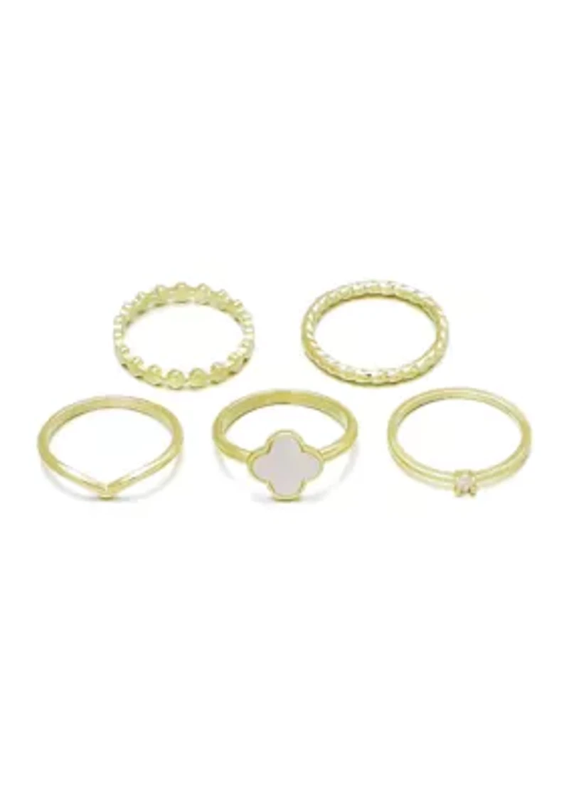 14k Gold Plate 5-Piece Clover Ring Set