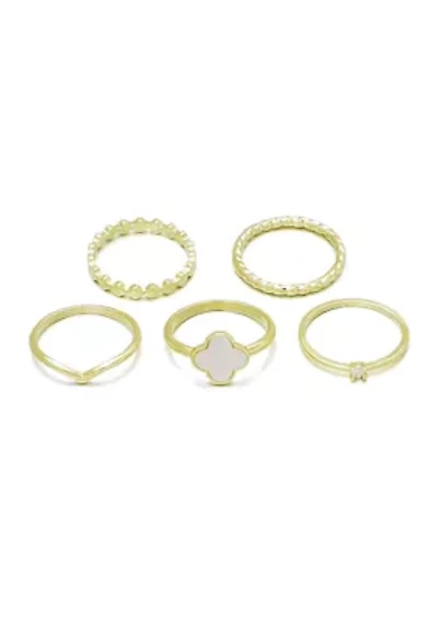14k Gold Plate 5-Piece Clover Ring Set
