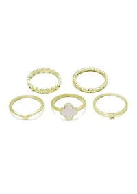 14k Gold Plate 5-Piece Clover Ring Set