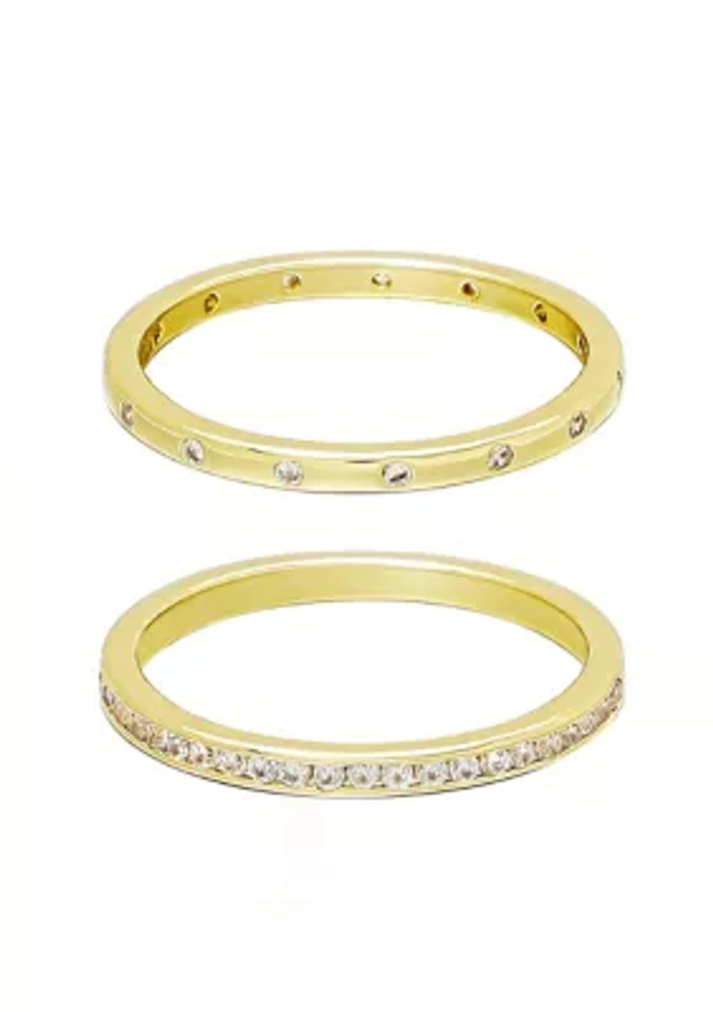 14k Gold Plate 1/2 Eternity and Dotted Band Set of 2 Rings