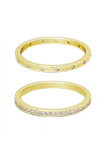 14k Gold Plate 1/2 Eternity and Dotted Band Set of 2 Rings