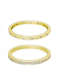 14k Gold Plate 1/2 Eternity and Dotted Band Set of 2 Rings