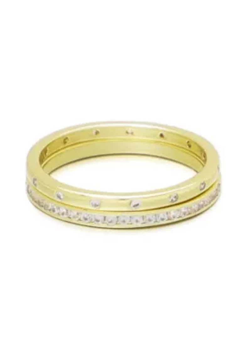 14k Gold Plate 1/2 Eternity and Dotted Band Set of 2 Rings