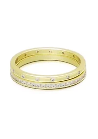 14k Gold Plate 1/2 Eternity and Dotted Band Set of 2 Rings