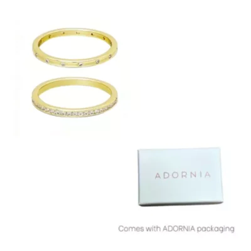 14k Gold Plate 1/2 Eternity and Dotted Band Set of 2 Rings