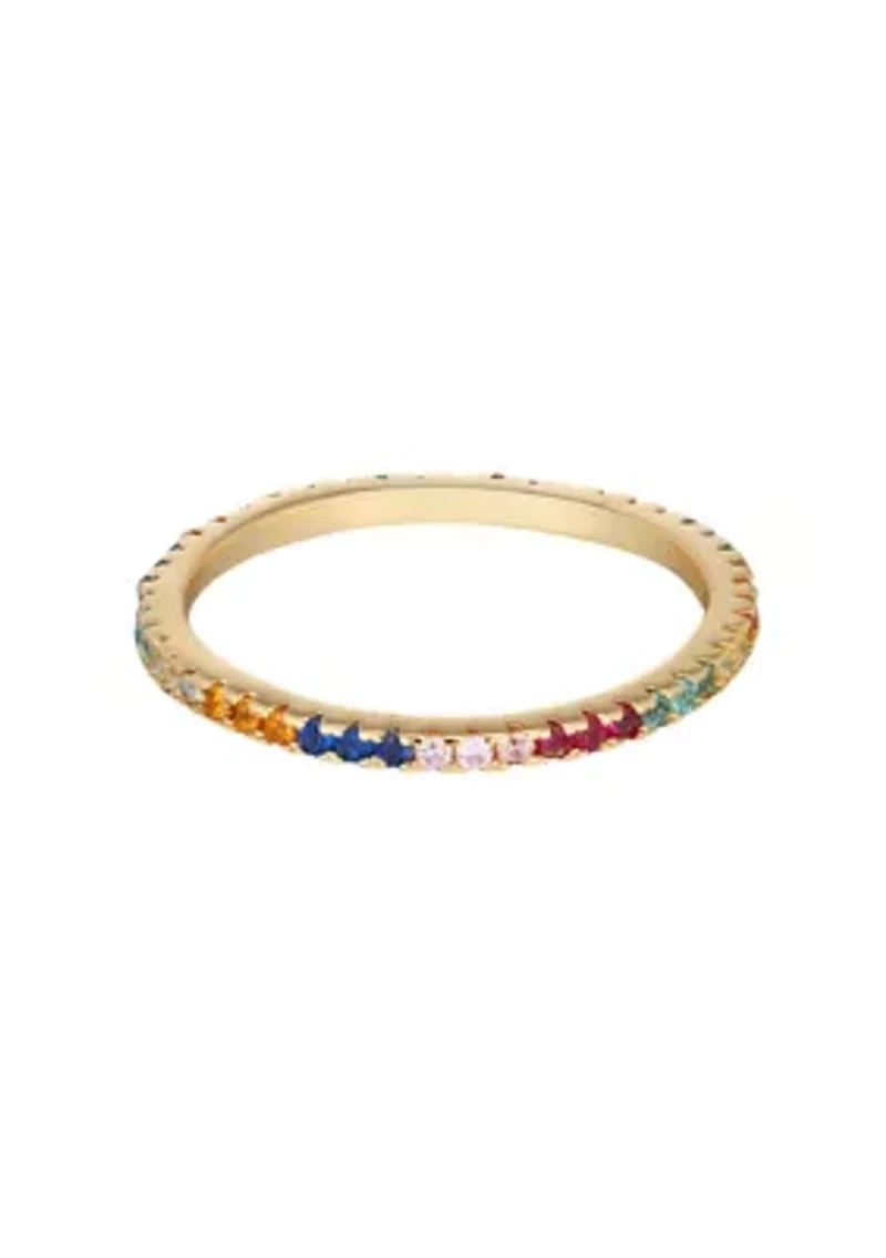 14k Gold Plated Rainbow CZ Eternity Band