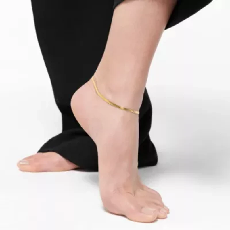 Tarnish Resistant 14k Gold Plated Adjustable 9-11" Thin Herringbone Chain Anklet