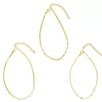 Tarnish Resistant 14k Gold Plated Adjustable 9-11" Herringbone, Valentina, and Mariner Chain Anklet Set