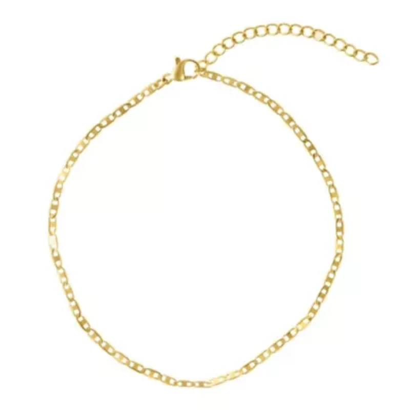 Tarnish Resistant 14k Gold Plated Adjustable 9-11" Herringbone, Valentina, and Mariner Chain Anklet Set