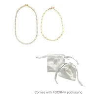14k Gold Plated 10" Tennis and Paperclip Chain Anklet Set