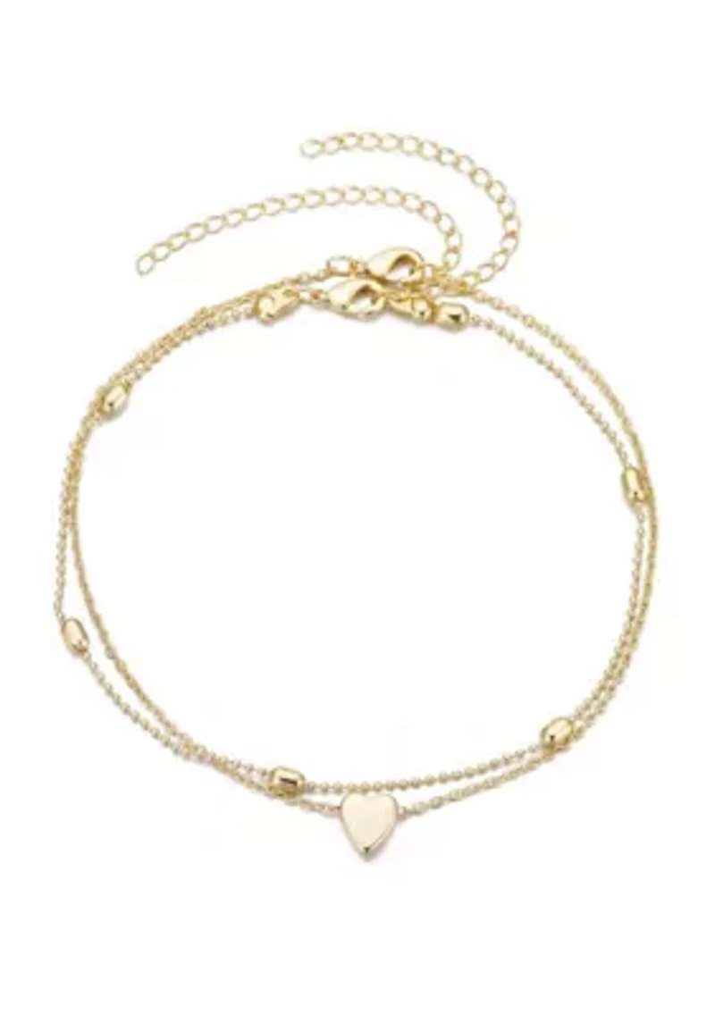 14k Gold Plated Heart Adjustable Anklet Set