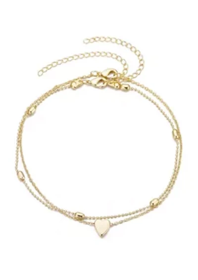 14k Gold Plated Heart Adjustable Anklet Set