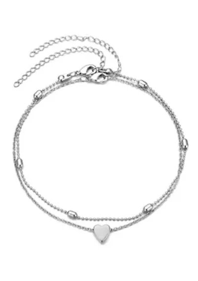 Silver Plated Heart Adjustable Anklet Set