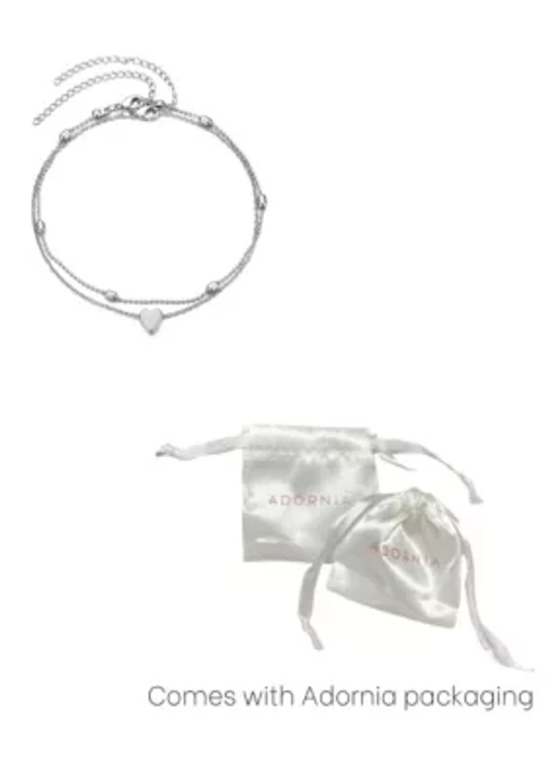 Silver Plated Heart Adjustable Anklet Set