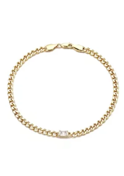14k Gold Plated Crystal Curb Chain Anklet